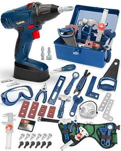 Herramientas Juguete con Taladro Eléctrico Juguete Juego Herramientas Cumpleaños Navidad Regalo para Niños Niñas 3 4 5 6 Años (52 Piezas)