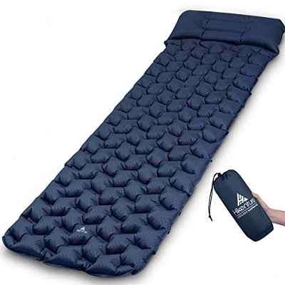 HIKENTURE Colchoneta aislante hinchable para camping con cojín, colchón de aire resistente, tamaño pequeño, ultraligero, ideal para camping, accesorio para exteriores, senderismo, trekking, playa