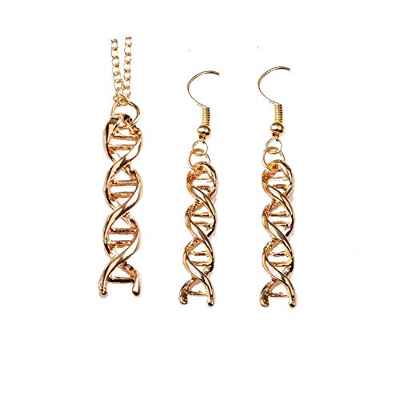 HMOOY Infinity Espiral ADN Collar De Doble Hélice Conjunto De Pendientes Química Ciencia Biología Molécula Colgante Conjunto De Joyas para Estudiante De Medicina (Gold)