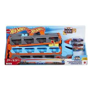 Hot Wheels City Camión autopista, pista de coches de juguete de 2 metros con lanzador, incluye 3 vehículos