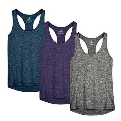 icyzone Camiseta de Tirantes Fitness Deportiva Mujer, Pack de 3 (XXL, Azul Real/Morado/Carboncillo)