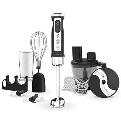 IKOHS FULLMIX Stylance - Batidora de Mano, 1500 w, Regulador de Velocidad, Varilla, Picahielo, Cúpula con 4 Cuchillas y Antisalpicaduras, Recubrimiento de Titanio (9 Accesorios | Stylance Pro)