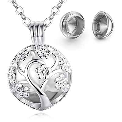 INFUSEU Collar Para Cenizas, Colgantes Para Cenizas Plata Plateado Flores De Cerezo Collar de Urna Humanas Mujer Cenizas De Acero Inoxidable Para Guardar Cenizas Humanas