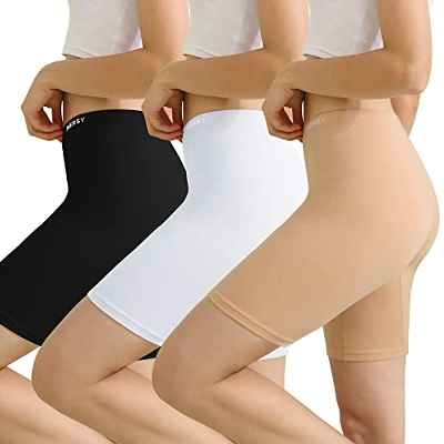 INNERSY Bragas Pantalon Mujer Algodon de Vestir Leggings Cortos Anti Roce Cutotte Ciclismo Pack de 3 (L, Blanco/Beige/Negro)
