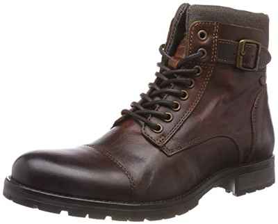 JACK & JONES JFWALBANY Leather STS, Biker Boots para Hombre, Marrón(Brown Stone Brown Stone), 43 EU