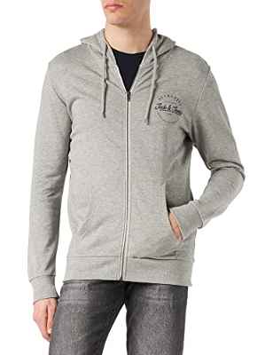 Jack & Jones Jjdusty-Sudadera con Capucha y Cremallera, Gris Claro. Detalles: Melange, M para Hombre