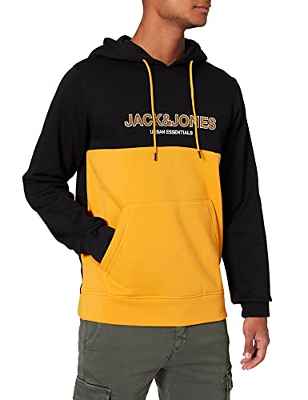 Jack & Jones JJEURBAN Blocking Sweat Hood Noos Sudadera con Capucha, Naranja Dorada. Detalles: impresión Dorada y Blanca, Corte estándar, M para Hombre