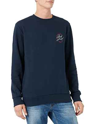 Jack & Jones Jorjerry SC Sweat Crew Neck Fst Sudadera, Azul Marino. Detalles: pequeño Estampado, XXL para Hombre