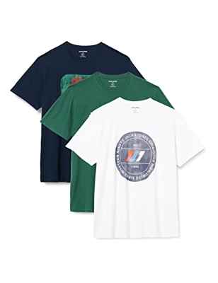 JACK&JONES PLUS JORNATE tee SS Crew Neck SN 3PK MP PLS Camiseta, Navy Blazer/Pack:NavyBlazer+BrightWhite+TrekkingGreen, 4XL de los Hombres