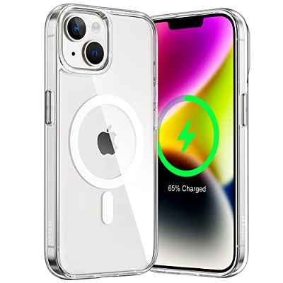 JETech Funda Magnética para iPhone 14 6,1 Pulgadas, Compatible con MagSafe Carga Inalámbrica, Carcasa Bumper Teléfono Antigolpes, Parte Trasera Transparente Anti-Arañazos (Transparente)