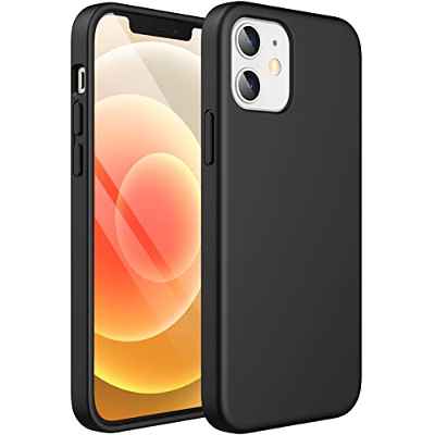 JETech Funda Silicona para iPhone 12/12 Pro 6,1 Pulgadas, Protectora de Cuerpo Completo con Tacto Suave y Sedoso, Antigolpes Carcasa con Forro de Microfibra (Negro)