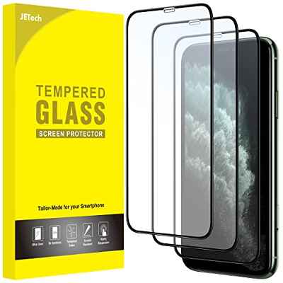 JETech Protector de Pantalla Cobertura Completo para iPhone 11 Pro Max/iPhone XS Max 6,5 Pulgadas, Borde Negro, Cristal Vidrio Templado 9H Amigable para Funda, HD Transparente, 3 Unidades