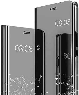 JIAFEI Funda Compatible con Samsung Galaxy A52S 5G / A52 4G / 5G, Moda Delgado Perspectiva Espejo Tapa del Tirón Funda, Espejo Soporte Plegable Reflectante, Negro