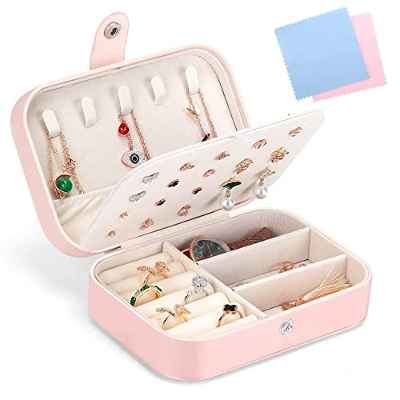 Josnown Joyeros Mujer Organizador, Tamaño de Viaje Pequeño, Forro de Terciopelo Suave Joyero Mujer Caja Regalo con Múltiples Compartimentos Para Anillos Aretes Pendientes Pulseras Collares, Rosa
