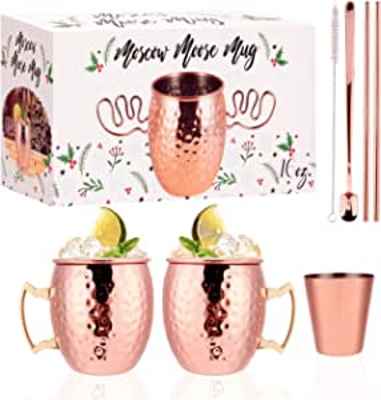 Juego tazas acero inox chapado en cobre con accesorios 