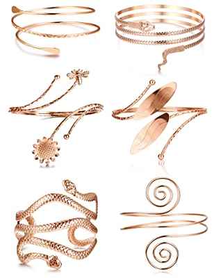 Kakonia 6 Piezas Brazalete de Brazo para Mujer Brazalete de Serpiente para Mujer Brazalete Dorado Brazalete de Hoja Conjunto de Joyería Ajustable