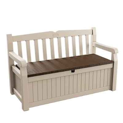 Keter Eden Garden Bench - Banco arcón Exterior, Capacidad 265 litros, Color marrón y Beige