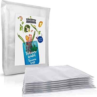 LACARI bolsas de vacio 100pc | Para alimentos | Libre de BPA | Para cocción de vacio a prueba de roturas y ebullición | Bolsas de 90µm | Para todo tipo de envasadoras | En tamaño de 16x23 cm