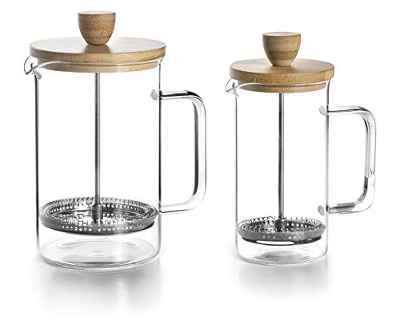 Lacor - Cafetera Francesa, Prensa Café, Cafetera Prensa con Émbolo, Jarra Francesa para Café de Filtro, 3 Tazas, 0'35 L, Acero y Madera