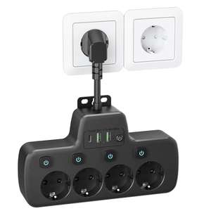 Ladron Enchufes con Interruptor, Regletas Enchufes USB C con 4 Tomas y 3 Puertos USB