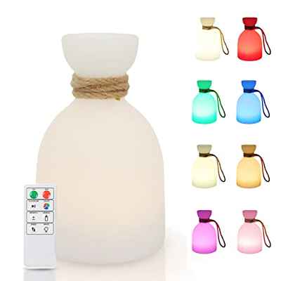 Lámpara de mesa LED inalámbrica, recargable lámpara de mesa a batería con mando a distancia y 8 colores, portátil, regulable, IP44 resistente al agua para exteriores camping jardín patio dormitorio