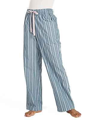 LAPASA Pantalones de Pijama para Mujeres 100% Algodón con Patrón y Bolsillos Ajuste Relajado Pijama de Casa L54 XL Rayas Azul Marino + Blanco