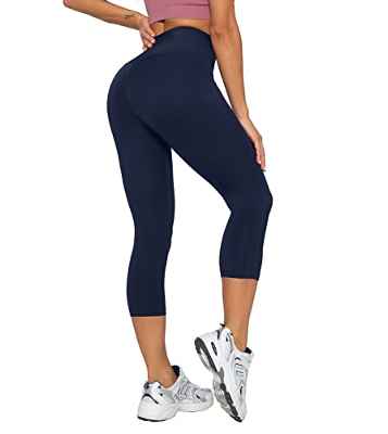 LAPASA Pantalones Leggings 3/4 Capris Mujer Mallas Deportivas SIN Bolsillo Leggins de Deporte para Yoga Cintura Alta Push up Fitness L02A1 S Negro