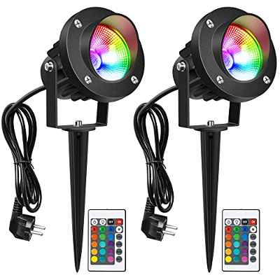 LEDMO 2 Piezas Foco Proyector Exterior 20W RGB, Lámpara de Césped RGB con Espica Impermeable IP65 Focos de Jardín con Pincho Para Jardín Aire Libre Césped Patio Decoración