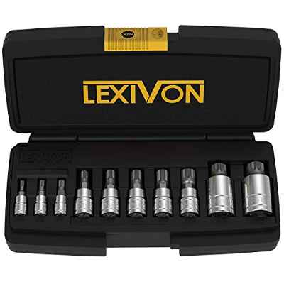 LEXIVON XZN - Juego de Llaves de Vaso de Acero de aleación S2, 10 Piezas, Estilo Europeo M4 - M18, Estuche de Almacenamiento Mejorado (LX-145)