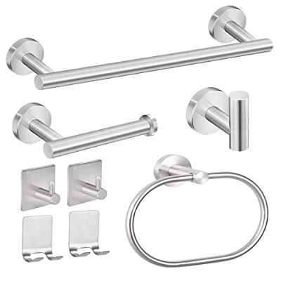 Linyoish 8 piezas juego baño accesorios Acero inoxidable Toallero,Sujetador papel de baño,anillo de toalla,Gancho para bata,ganchos adhesivos,soportes adhesivos para maquinillas de afeitar (Plata)