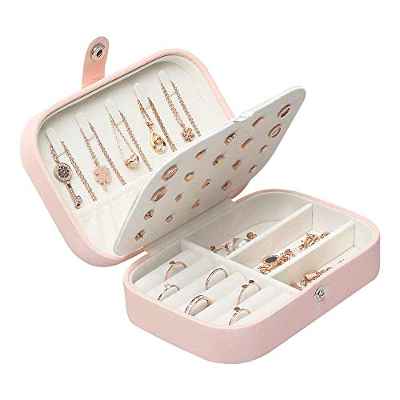 Lrikas Joyero Pequeño Joyero Viaje Joyeros Mujer Pequeña Joyero Jewelry Organizer para Anillos, Aretes, Pendientes, Pulseras y Collares (Blanco)