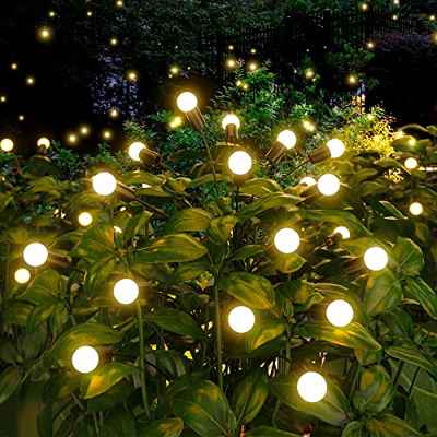 Luz Solar Exterior Jardin, 2 Luces Luz de Luciérnaga con Energía Solar, Solares de Luciérnaga con 10 Bolas, LED Luciérnaga Lámparas Solares Lmpermeable para Aceras Césped, Patio, Jardín (amarillo)