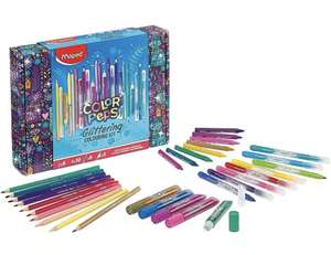 Maped - Estuche de Pinturas (10 Lápices de Colores de Resina, 8 Rotuladores de Purpurina, 8 Ceras de Colores y 5 Tubos de Purpurina)