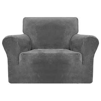 MAXIJIN Fundas Gruesas de Terciopelo para sillas para sillones Funda de sofá Antideslizante elástica 1 Plaza para Perros Funda elástica de 1 Pieza para Silla con Brazos (1 Plaza, Gris)