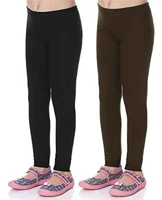 Merry Style Leggins Mallas Pantalones Largos Ropa Deportiva Niña MS10-130(Negro/Marrón (2Pack), 146 cm)