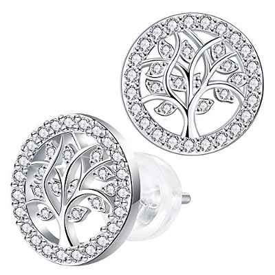 Micory Pendientes Para Mujer Árbol de la vida Plata 925 con Circón de Regalo,Diámetro 11mm