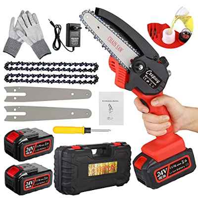 Motosierra Bateria, 6'' Motosierra Eléctrica Mini Motosierra Bateria Portátil con Engrasador Automáticopara y 2 Baterías, Mini Motosierra Inalámbrica para Podar Jardinería