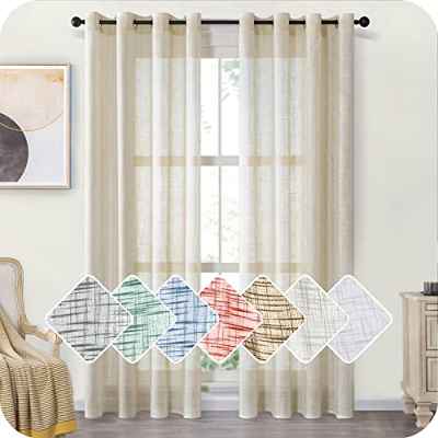 MRTREES Cortinas de Dormitorio Comedor Salon Cocina Habitacion 2 Piezas 140×245cm Visillos Beige Translúcidas Modernas de Lino Aspecto con Ojales para Ventanas Sala para Niños Sala Cuarto Baño