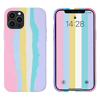 MuyDoux Funda para iPhone 12/12 Pro de 6,1", Acabado Suave con Forro Aterciopelado, Carcasa Delgada de Silicona Líquida a Prueba de Golpes, Funda Protectora Completa y Antiarañazos (Arcoíris Rosa)