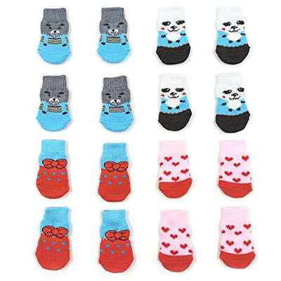 NA/ 4 pares de calcetines antideslizantes para perros y gatos con refuerzo de goma, protector de pata para mascotas para suelos de madera dura, desgaste interior (M)