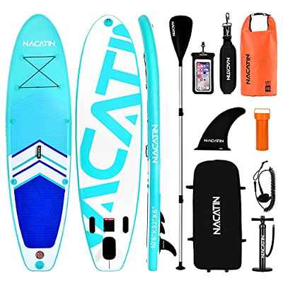 NACATIN - Tablas de Stand up de 10'6" hinchables con Remo Ajustable, Mochila de Viaje, Bomba, Bolsa Impermeable, 10 L, Correa y Accesorios incluidos