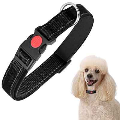 Nobleza Collar Perro, Collar Nylon Reflectante Suave Acolchado para Perros, Ajustable Collar Perro Pequeño con Cerradura de Seguridad, Collares de Entrenamiento para Perros (S, Negro)