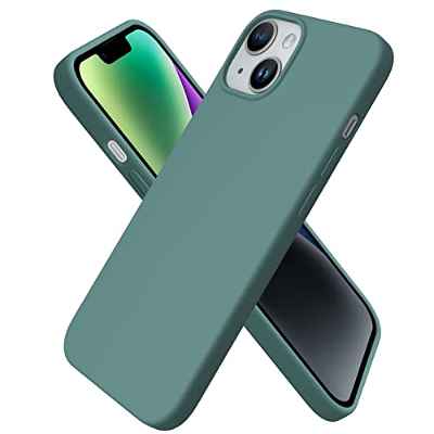 ORNARTO Funda Compatible con iPhone 14 6,1" 2022 Silicona, Protección de Cuerpo Completo,Carcasa de Silicona Líquida Suave Antichoque Case Pino Verde