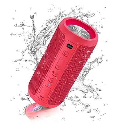 Ortizan Altavoz Bluetooth Potente Portatil X10P Rojo con Luz LED de Color Hay Volumen Alto y Graves Potentes, Batería Grande 2600mAh Apoya Reproducción de Música 30H, Bluetooth 5.0 y IPX7 Impermeable