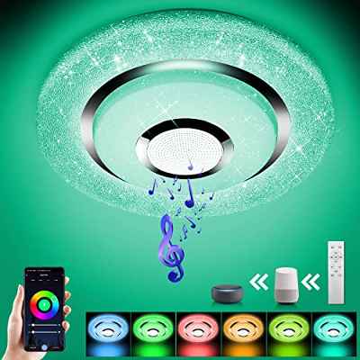 OTREN Plafón Led Tech con Altavoz Bluetooth, RGB Lámpara Led Techo con Remoto y Control de Aplicaciones, Compatible con Alexa Google Home, 3600LM 36W 30CM