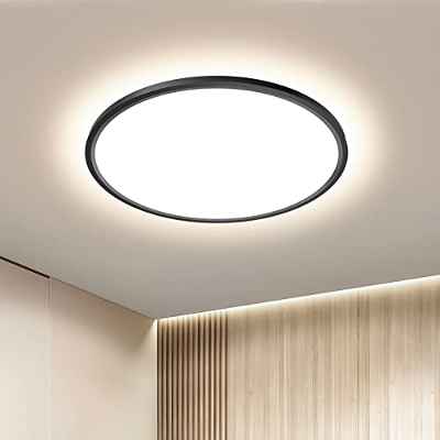 OTREN Plafon Luz LED Techo 36W, Ø30CM Lampara Downlight Panel Superficie 4000K, Plafones Redondo Modernas 3240LM IP44 para Salón Oficina Cocina Dormitorio Baño Pared, Negro