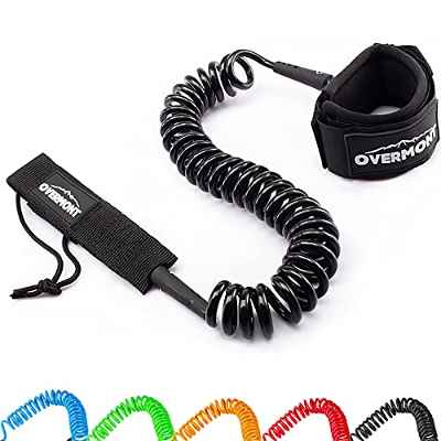 Overmont Correa Surf Leash Sup Cable en Espiral 10 pies TPU de 7mm para Paddleboard Surfboard Tabla de Surf Color Negro