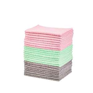 Pack de 24 Bayetas de limpieza de microfibra verde, gris y rosa, 16 x 12 cm
