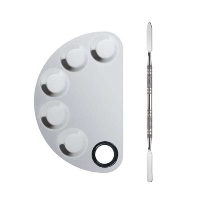 Paleta de acero inox con espátula para mezclar maquillaje