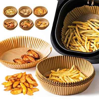 Papel de horno Airfryer,100 Piezas Papel Pergamino para Freidora de Aire,Papel de Pergamino Desechable Antiadherente,Papel de Horno Redondo para Hornear,Asar y Microondas